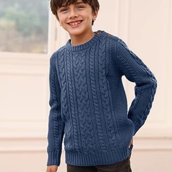 Toddler Crew Neck Sweater Little Kids Long Sleeve Knitted Pullover Sweater Tops - Picture 4 of 4